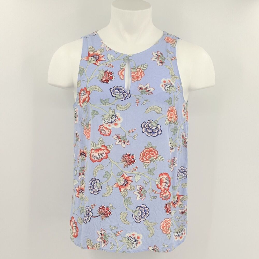 Loft Keyhole Floral Blouse Top Womens Large Open Tie Back Colorful Rayon Asian
